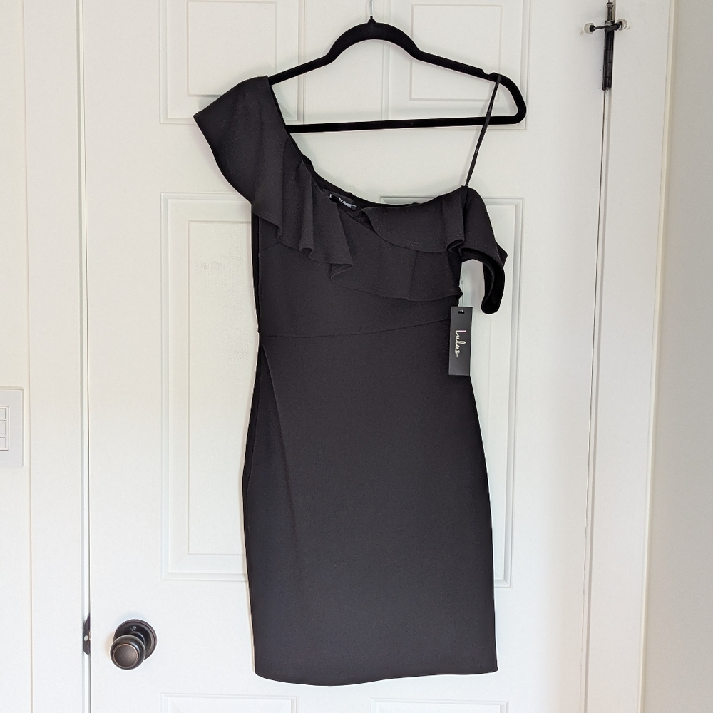 Lulu's Black One-Shoulder Ruffled Mini Dress - Picture 4 of 7